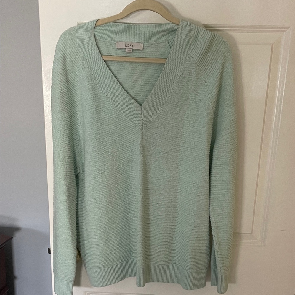 LOFT Mint Green V-Neck Lightweight Knit Sweater